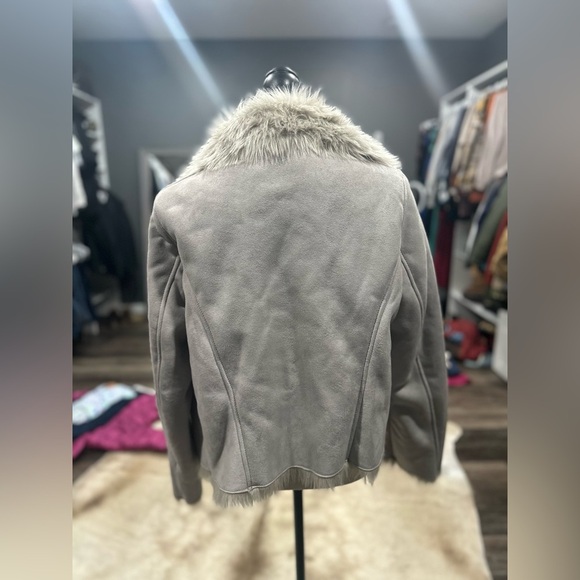 Moda International Coat Gray Soft Suede Faux Fur Lined Jacket Large Vintage VS - Picture 6 of 8